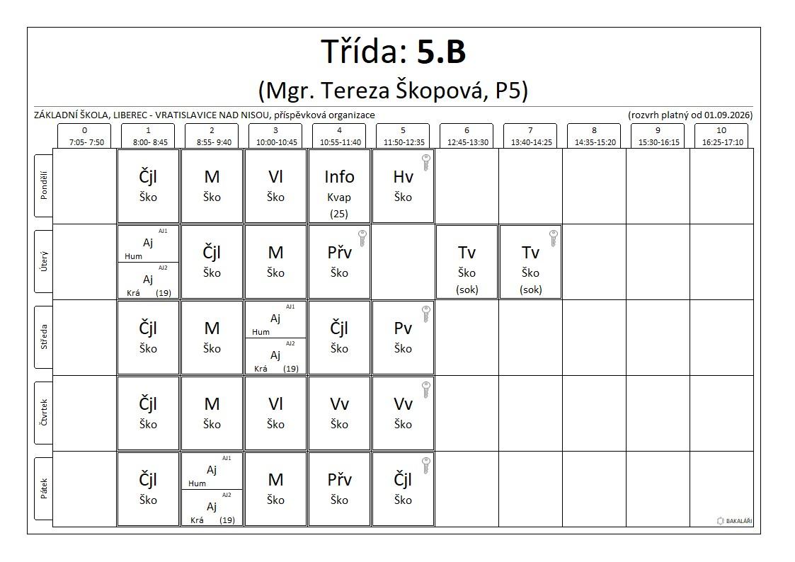 5.B rozvrh